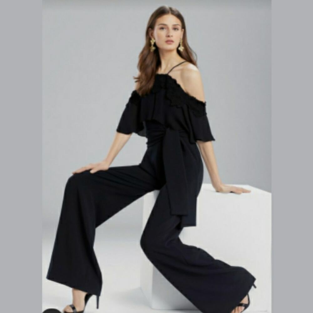 Josie Natori Core Crepe With Lace Jumpsuit